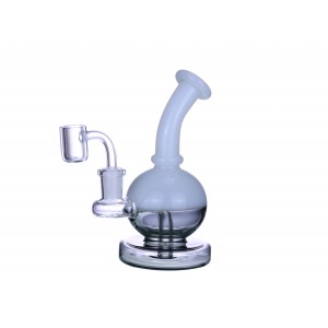 5.9" Clover Glass Double Shade Pot With Ring Bent Neck Water Pipe  [WPE-554]